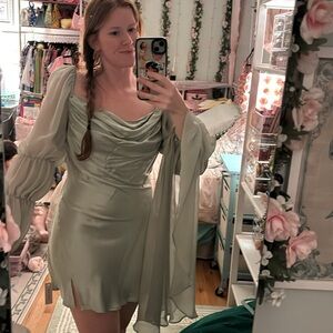 For Love & Lemons sage green long sleeve elven dress